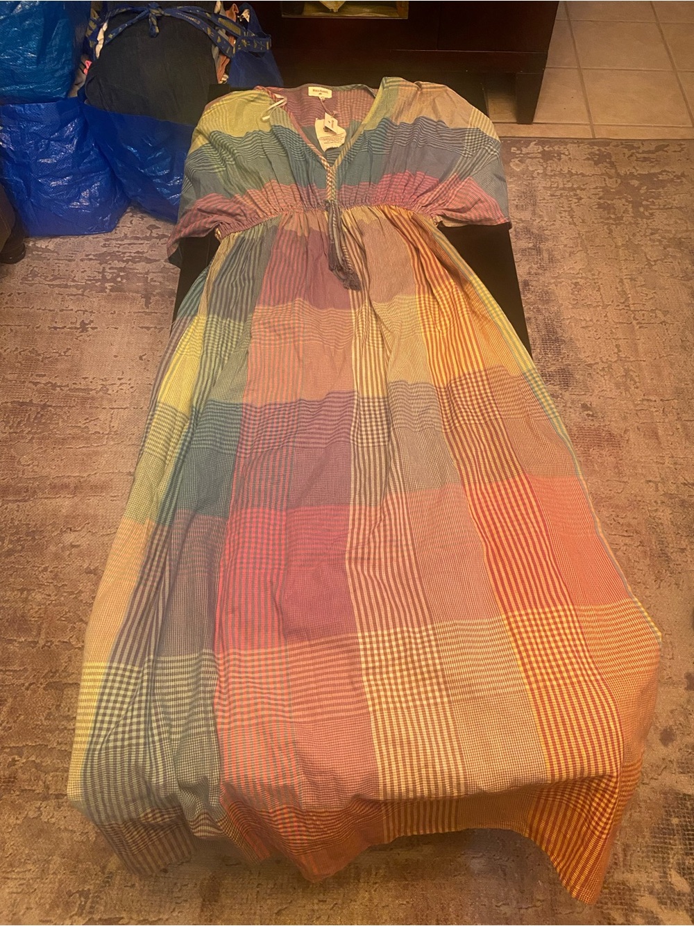 Cost Plus World Market Pastel Multi-Color Plaid Maxi Dress